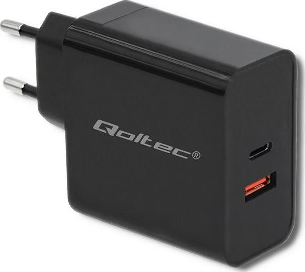 QOLTEC 51716 Įkroviklis 63W 5-20V 1.5-3A USB tipas C PD USB QC 3.0 Juodas