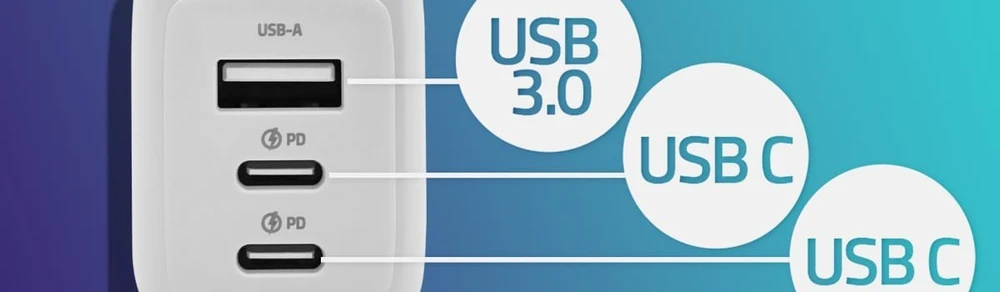 Adapteris Įkroviklis tinklo 65w gan 5-20v 3-3.35a 2 x usb-c pd 1 usb qc 3.0 baltas Qoltec