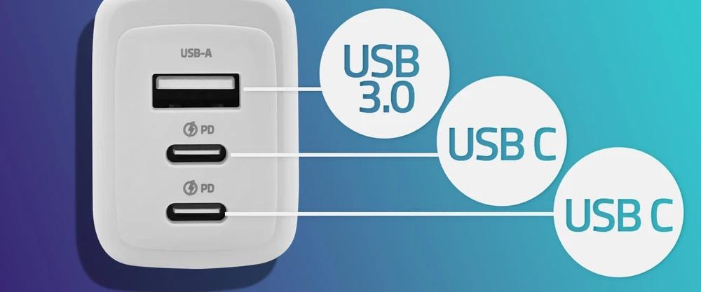 Adapteris Įkroviklis tinklo 65w gan 5-20v 3-3.35a 2 x usb-c pd 1 usb qc 3.0 baltas Qoltec