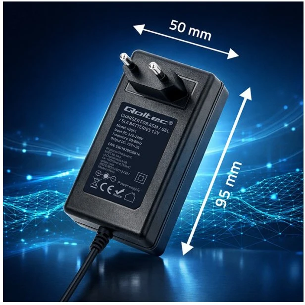 Qoltec Automatinis 12V 2A įkroviklis AGM GEL baterijoms 5.5x2.1 1.8m kabelis