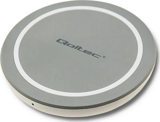 QOLTEC 51840 indukcinio belaidžio įkroviklio žiedas Qualcomm QuickCharge 3.0 10W pilkas