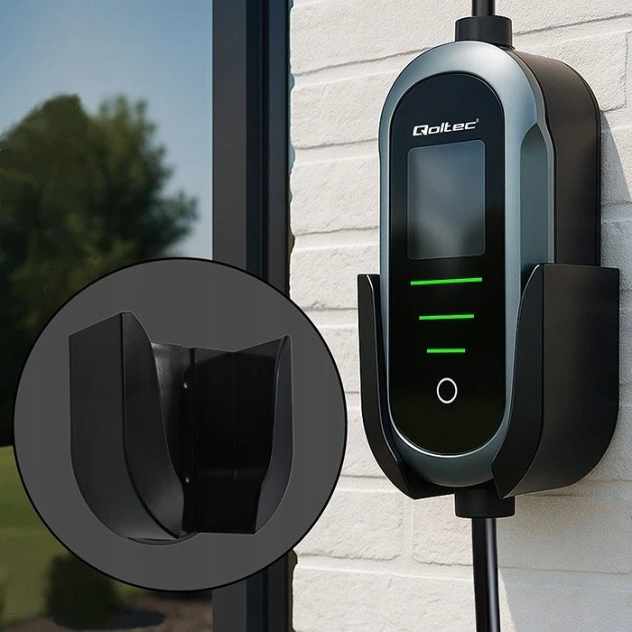 Qoltec 52721 Mobilus elektromobilio įkroviklis su 2in1 2 tipo reguliavimu | 7kW | 230V | CEE 32A | Wifi | TUYA | SMART LIFE | LCD | Nešiojamas | Sieninis įkrovimo įrenginys | 5m