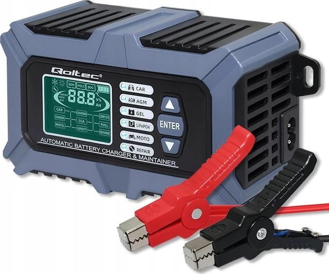 Qoltec Intelektualus mikroprocesorius kroviklis su akumuliatoriaus testeriu ir 12V remonto funkcija | 6A | LCD | AGM LiFePO4 GEL akumuliatoriaus įkroviklis