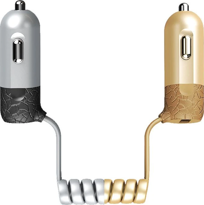 Remax RC-C103 3in1 3.4A automobilinis 12V/24V įkroviklis su Lightning / Micro USB silikoniniu laidu / USB kištuku Golden Golden