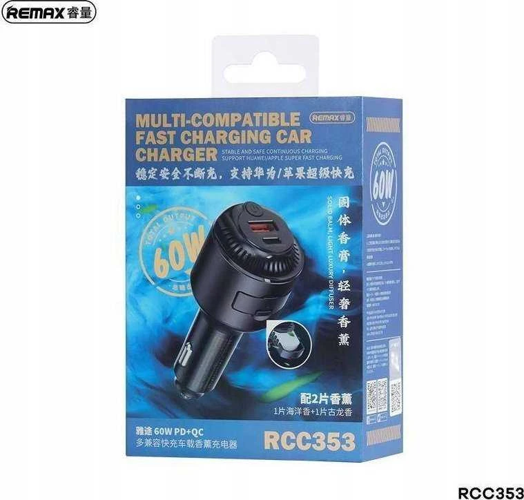 REMAX AUTOMOBILINIS ĮKROVIKLIS YATOY SERIES SU KVAPŲ FUNKCIJA 60W PD QC RCC353 1xUSB + 1xUSB-C Juodas