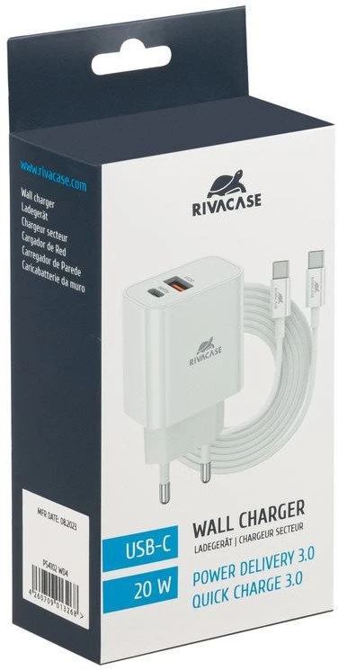 Įkroviklis RivaCase MOBILE CHARGER WALL/Baltas PS4102 WD4 RIVACASE