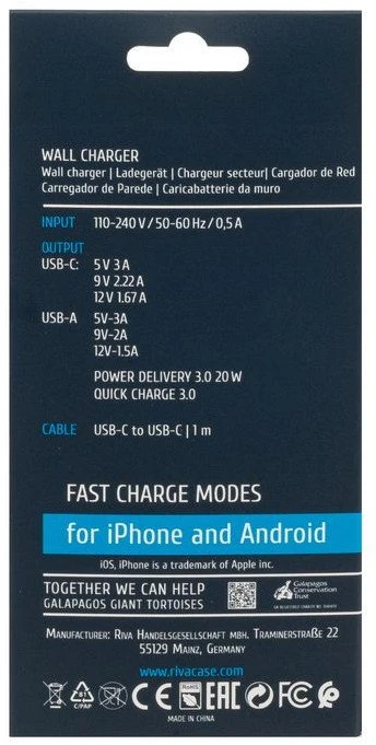 Įkroviklis RivaCase MOBILE CHARGER WALL/Baltas PS4102 WD4 RIVACASE
