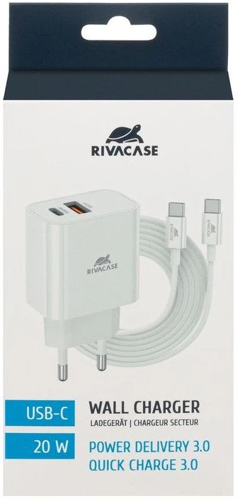 Įkroviklis RivaCase MOBILE CHARGER WALL/Baltas PS4102 WD4 RIVACASE