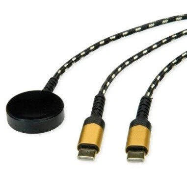 Įkroviklis Roline Kabelis ładujący USB typu split, do 60 W + podkładka ładująca (do 15 W), įrenginiams Apple, typ C – C, juoda / auksinė, 1,2 (11.02.8342)