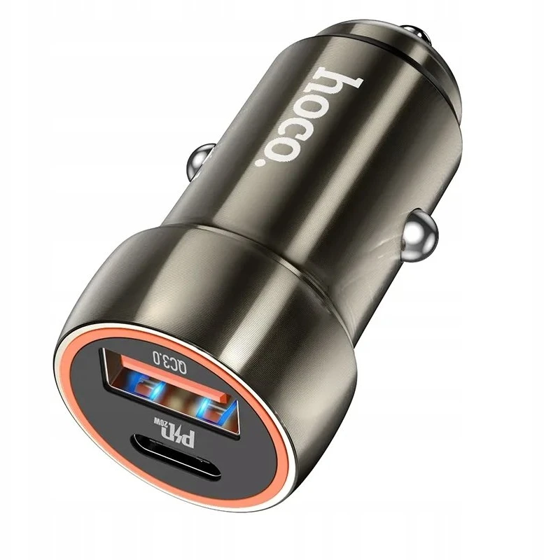 Automobilinis įkroviklis Hoco Z46A USB-A/Type-C PD20W+QC3.0 pilkas
