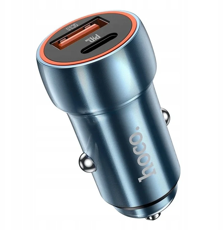 Automobilinis įkroviklis Hoco USB A + USB C PD QC3.0 3A 20W Z46A sapphire mėlynas