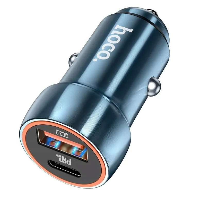 Automobilinis įkroviklis Hoco USB A + USB C PD QC3.0 3A 20W Z46A sapphire mėlynas