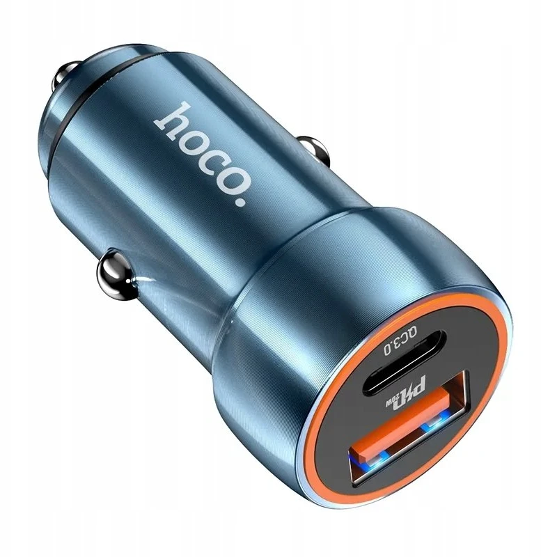Automobilinis įkroviklis Hoco USB A + USB C PD QC3.0 3A 20W Z46A sapphire mėlynas