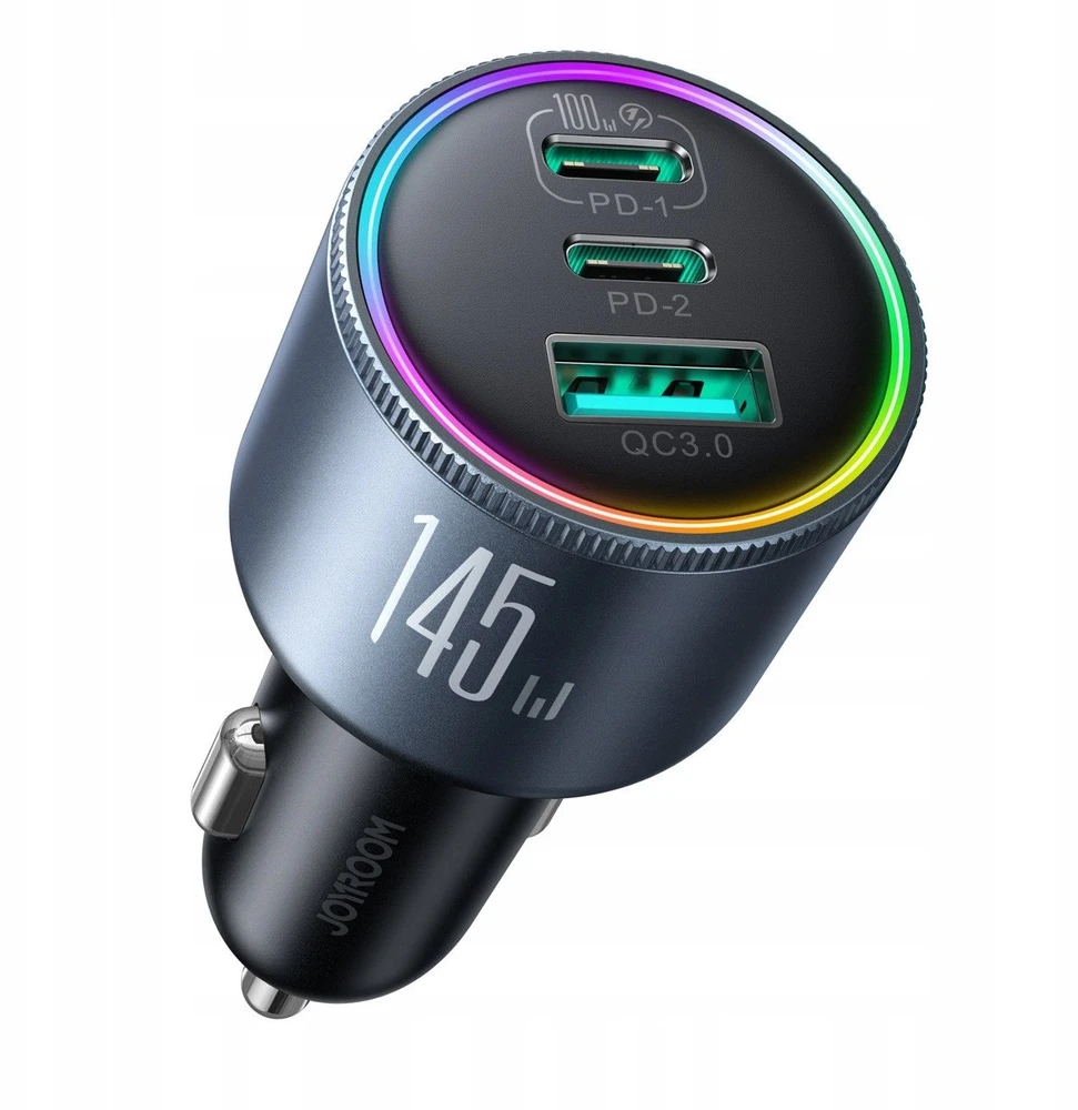 Joyroom Automobilinis įkroviklis Mini, C+C+U, 145W su C tipo į C tipo laidu, 100W, Juodas (JR-CCN07)