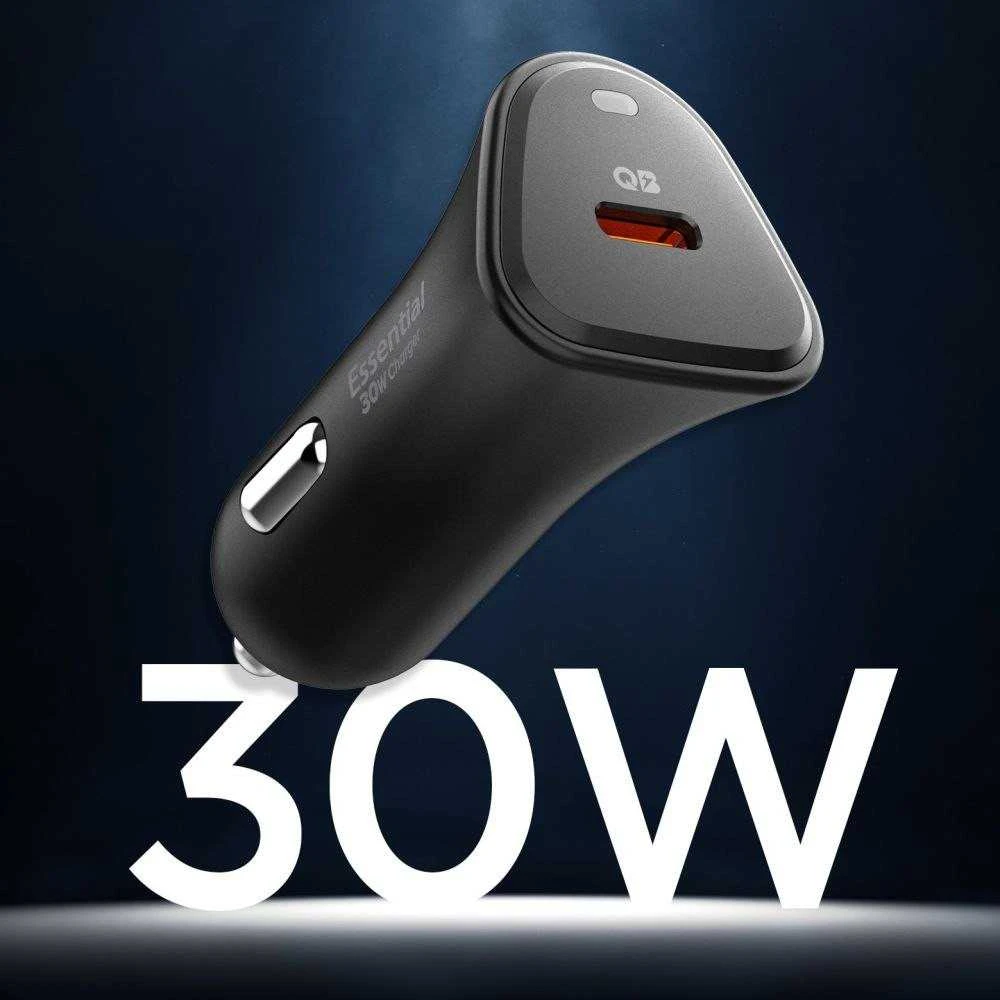 Juodas 30W 1xUSB-C automobilinis įkroviklis „Spigen Essential EV301”