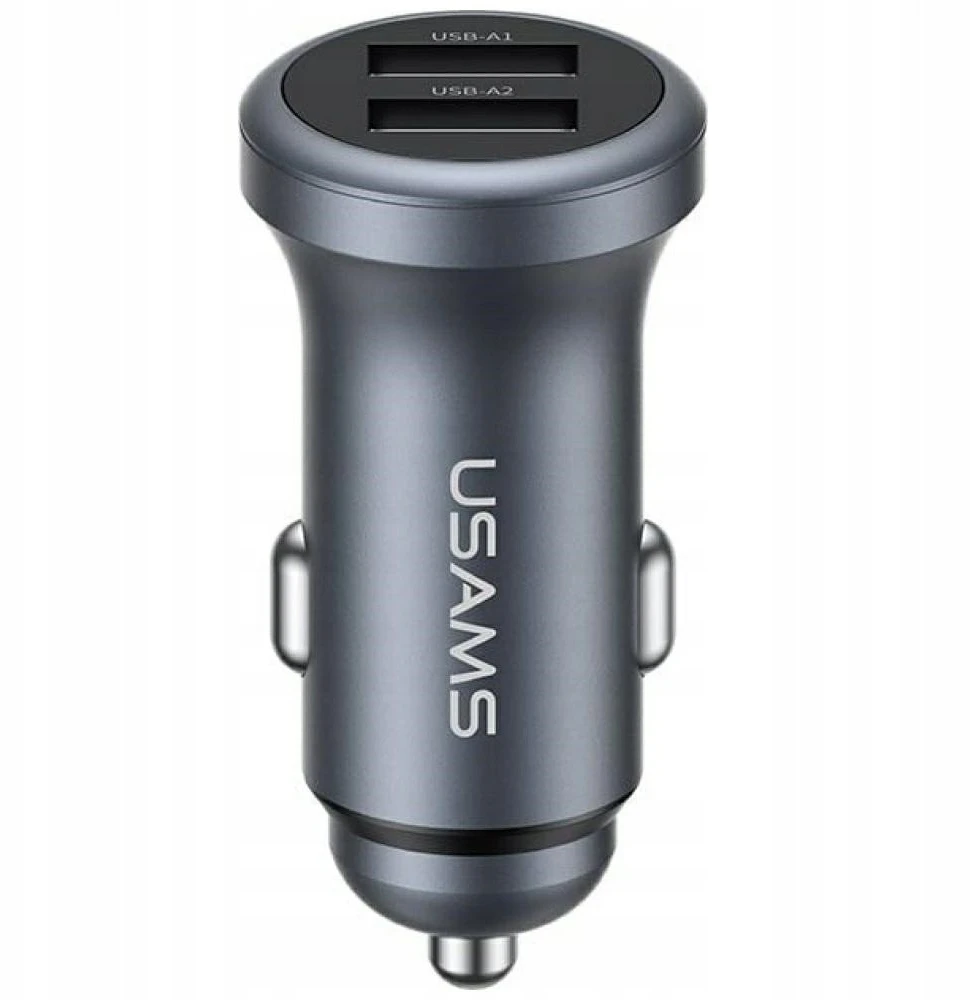 USAMS CC320 Aluminum automobilinis įkroviklis 2.4A 2xUSB-A tarnish