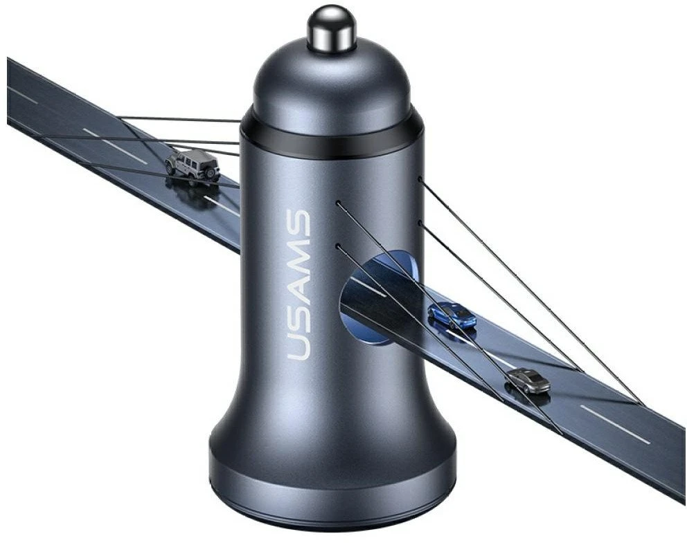USAMS CC320 Aluminum automobilinis įkroviklis 2.4A 2xUSB-A tarnish