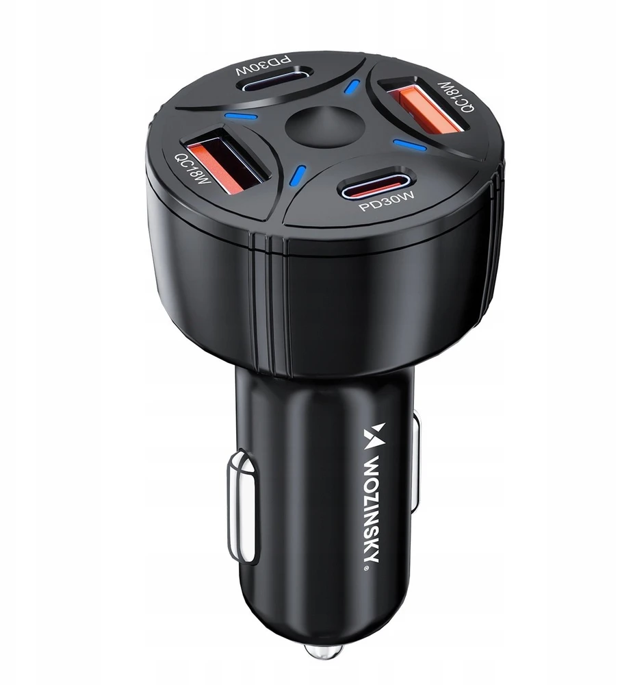 Wozinsky WLS-04 60W Car Charger 2xUSB-C 2xUSB-A - Juodas