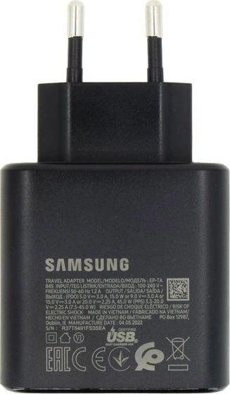 112803 Samsung Super Fast Charging 2.0 sieninis įkroviklis (45W) – juodas, be įpakavimo