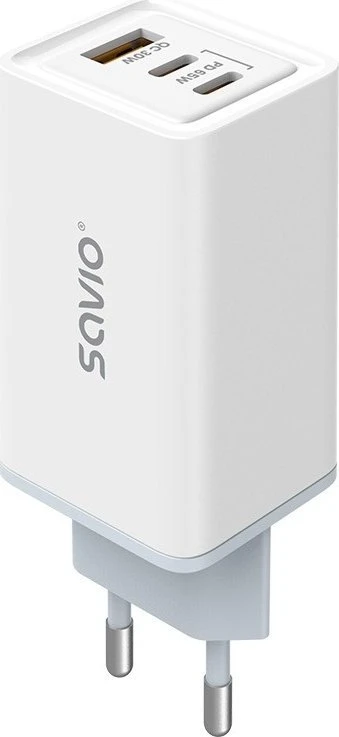 Savio Įkroviklis jungiama į tinklą 65W GaN LA-07 su kablem USB-A-USB typ C 1m, balta