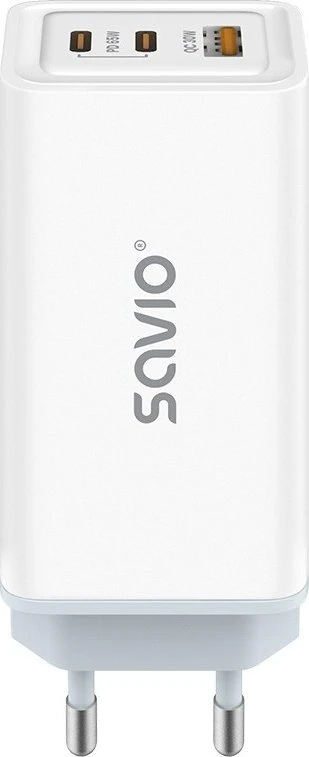 Savio Įkroviklis jungiama į tinklą 65W GaN LA-07 su kablem USB-A-USB typ C 1m, balta