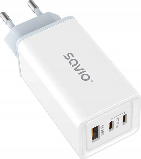 Savio Įkroviklis jungiama į tinklą 65W GaN LA-07 su kablem USB-A-USB typ C 1m, balta