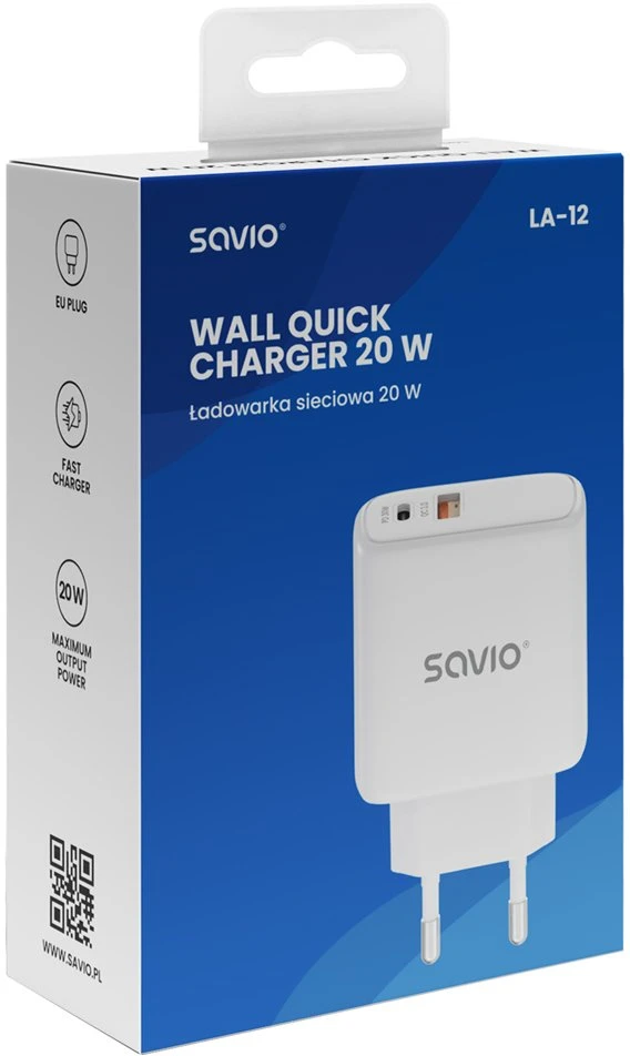 Savio LA-12 mobiliųjų įrenginių įkroviklis Universalus Baltas AC Greitas įkrovimas Vidaus patalpoms