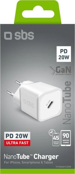 Kelioninis įkroviklis PD 20W Type C, 20W USB By SBS Baltas