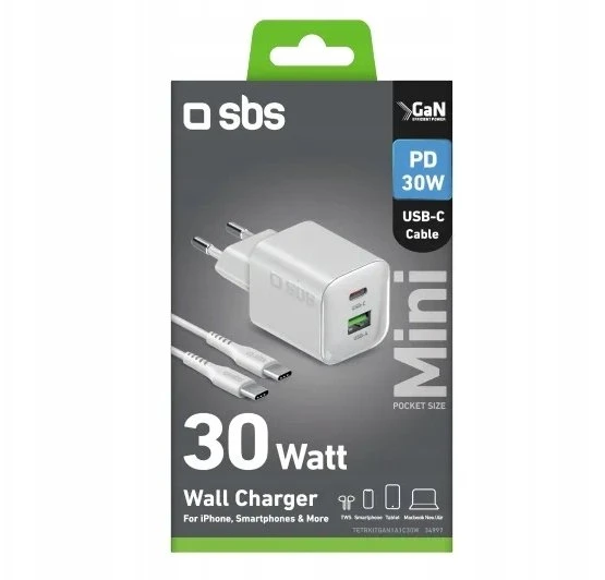 SBS 30W 1c + 1a balta + kabelis cc 1.5 metra balta