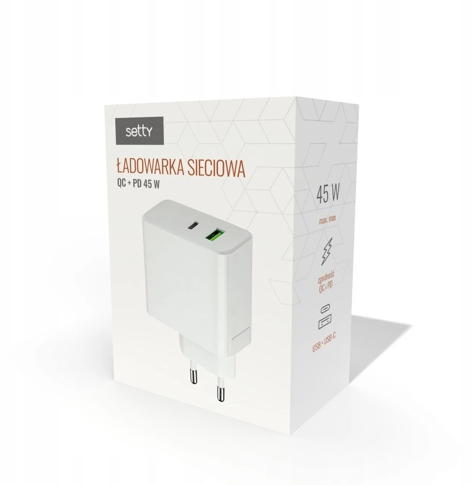 Setty sieninis įkroviklis PD+QC USB + USB-C 45W LSI-01white JO