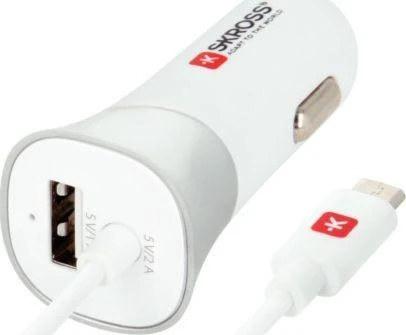 Įkroviklis Skross AUTOMOB. ĮKROVIKLIS ZAPALNICZKA SKROSS 1X USB 1A 12V/24V BALTA + KABELIS MICRO USB