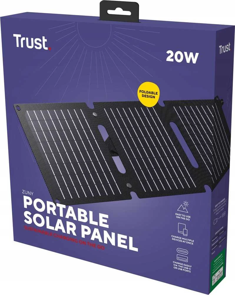 TRUST Saulės skydelis ZUNY 20W, nešiojamas, 1xUSB-A, 1xUSB-C