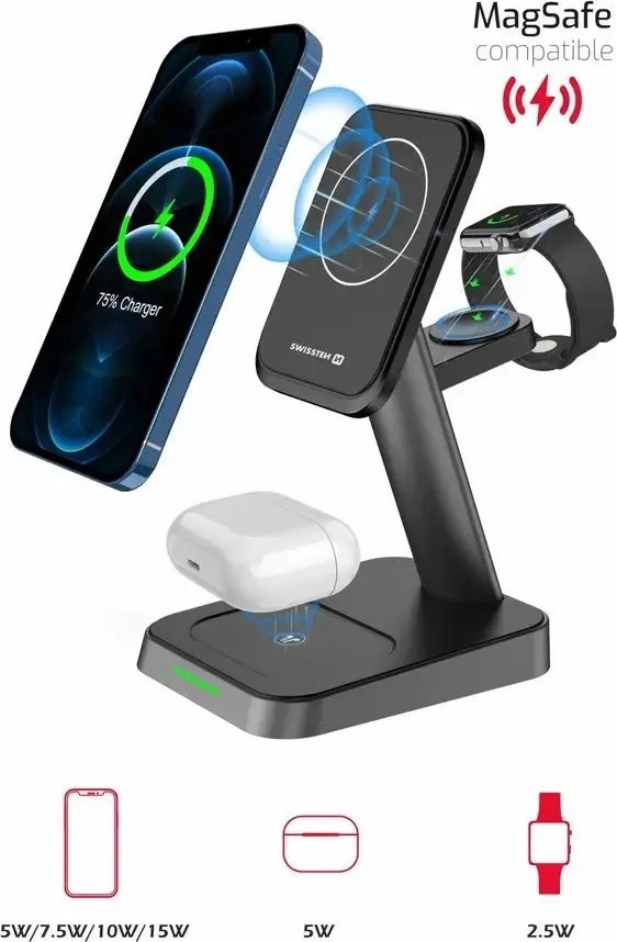 Swissten Įkroviklis Sourcing 3in1 MagStick Bezprzewodowa 22.5 W