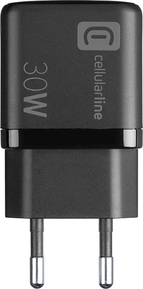 Cellular Line Cellularline Multipower Micro GaN - USB-C & USB-A Power Delivery 30W mains įkroviklis juodos spalvos