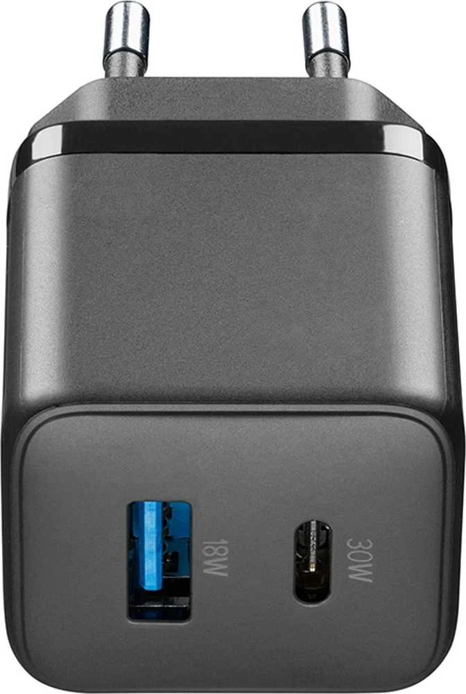 Cellular Line Cellularline Multipower Micro GaN - USB-C & USB-A Power Delivery 30W mains įkroviklis juodos spalvos