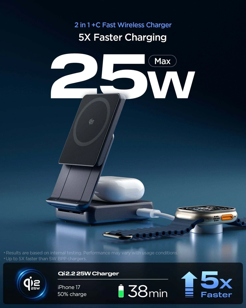 Įkroviklis Spigen Essential MagSafe 2-in-1+C Wireless Charger EF302MOQ, juodas