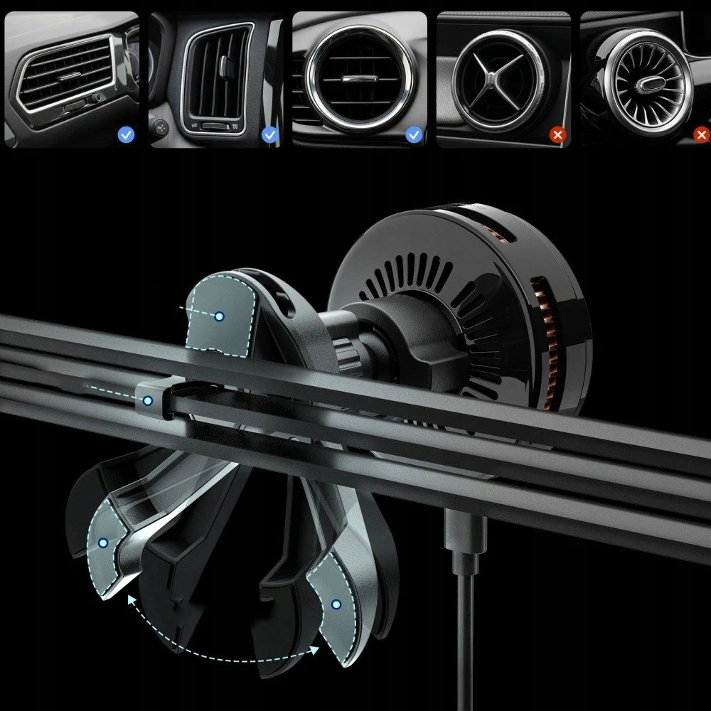 Automobilinis laikiklis Spigen Essential MagSafe Peltier Wireless Car Charger EV25MFAQ, juodas - Air vent