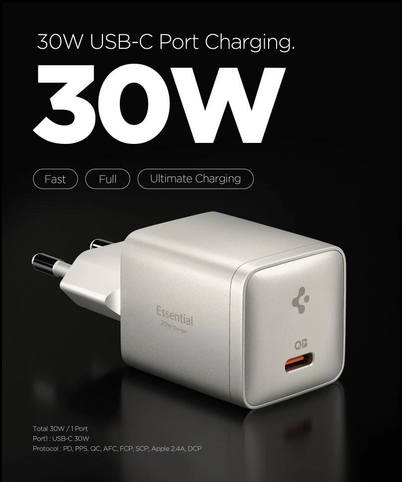 Spigen EE301EU-GAN ESSENTIAL 1 PRIEVADO TINKLO ĮKROVIKLIS 30W NATURAL TITANIUM