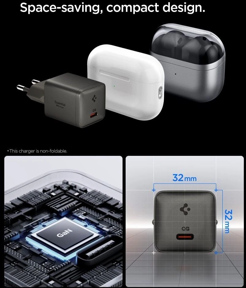 Spigen EE301EU-GAN ESSENTIAL 1 prievado tinklo įkroviklis 30W GUNMETAL