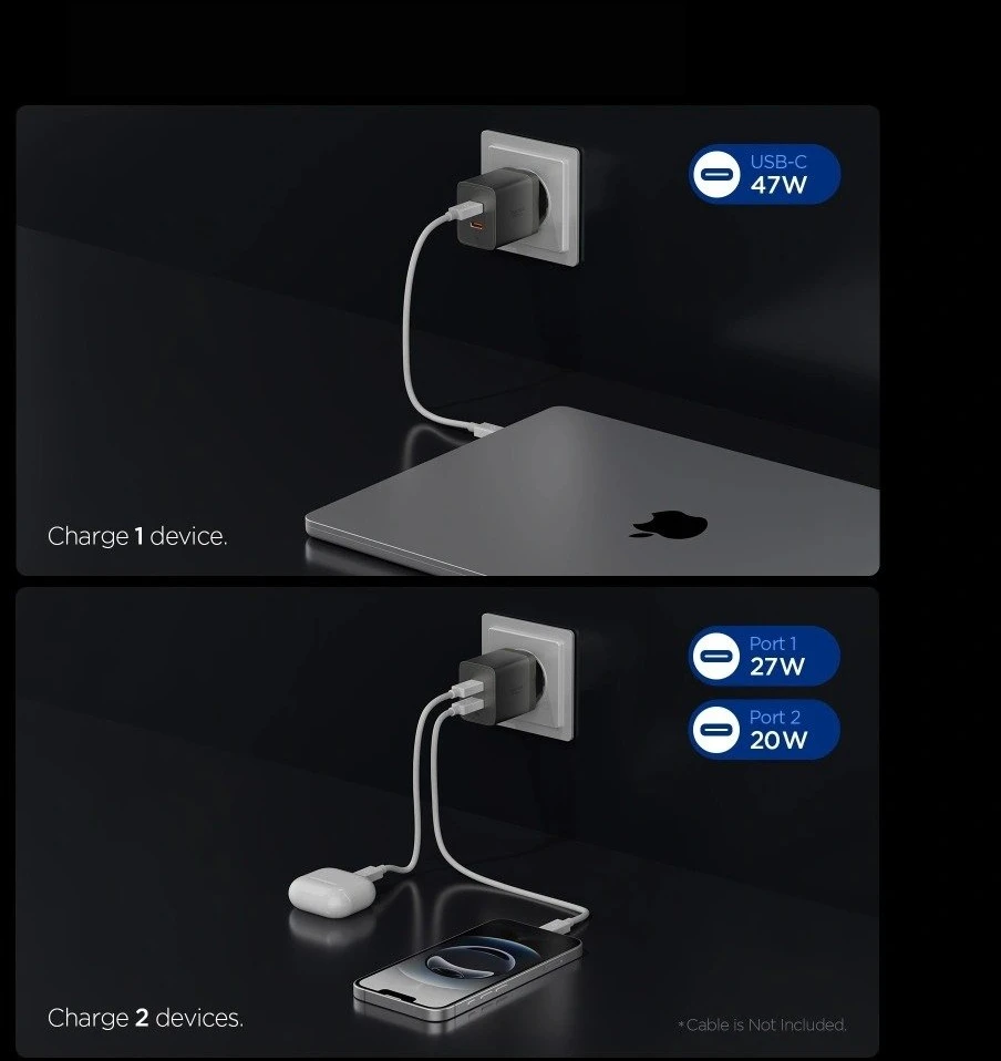 Spigen EE472EU-GAN ESSENTIAL 2 PRIEVADŲ TINKLO ĮKROVIKLIS 47W GUNMETAL