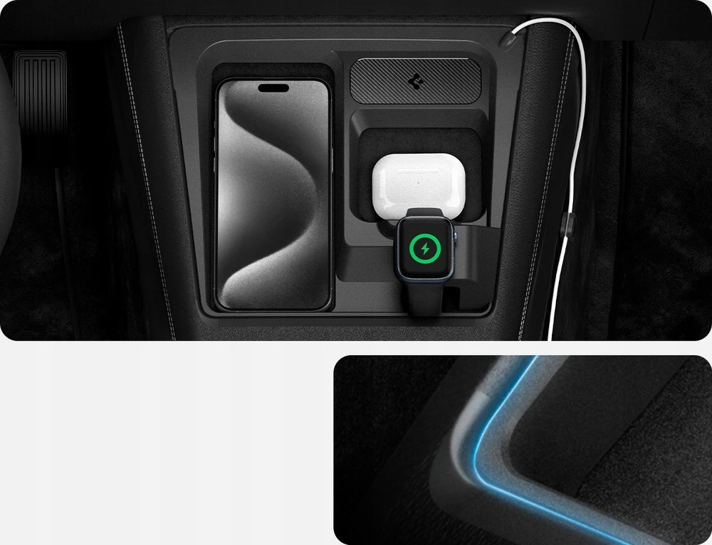 Spigen Tesla 3 viename belaidžio įkrovimo laikiklis, juodas - Tesla Model 3 2024