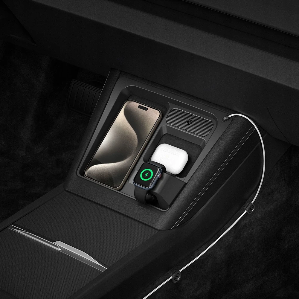 Spigen Tesla 3 viename belaidžio įkrovimo laikiklis, juodas - Tesla Model 3 2024