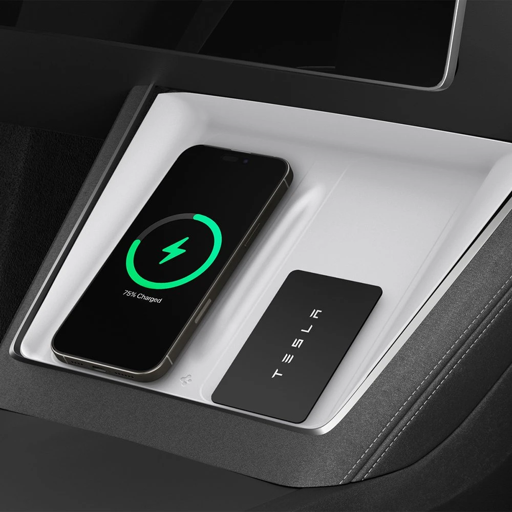Spigen Tesla belaidžio įkrovimo kilimėlio dangtelis, baltas - Tesla Model Y 2025