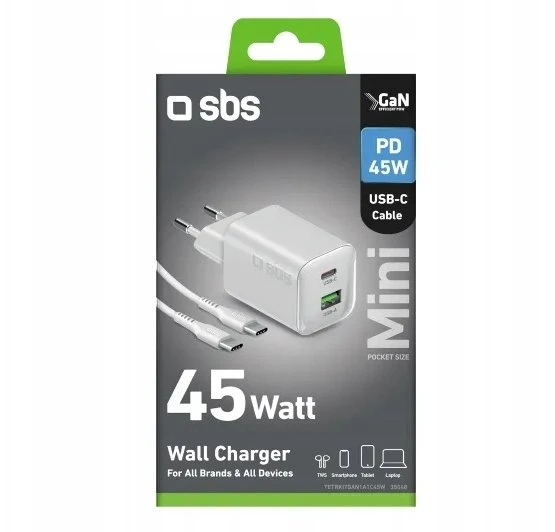 SBS 45W 1c + 1a balta + kabelis cc 1.5 metra balta