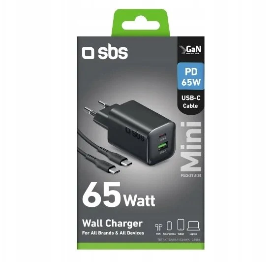 Step By Step SBS 65W 1c + 1a juoda + kabelis cc 1.5 metra juoda