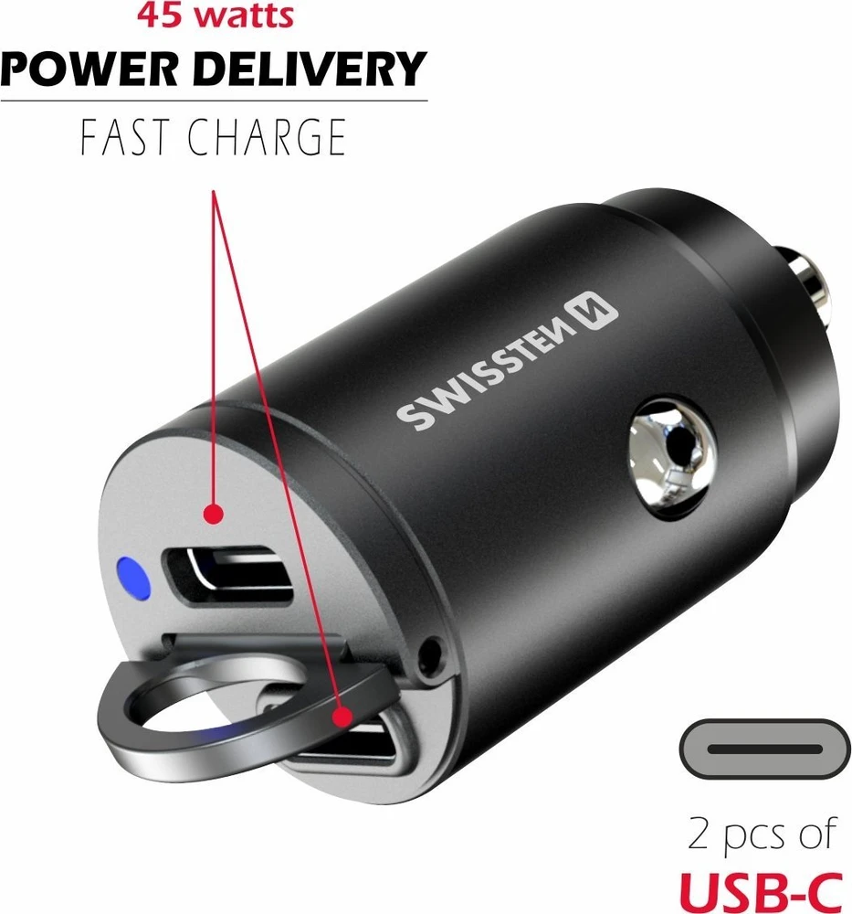 Swissten 45W Power Delivery USB-C Juoda