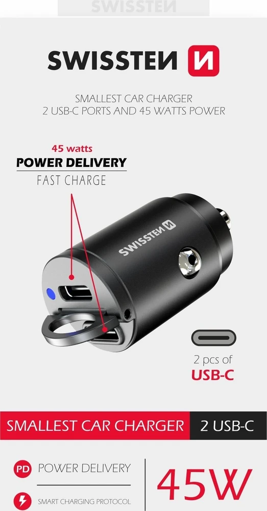 Swissten 45W Power Delivery USB-C Juoda