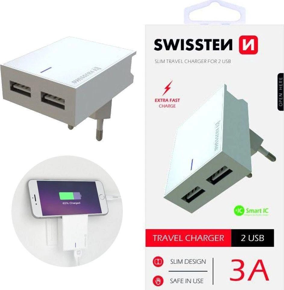 Swissten įkroviklis 2x USB-A 3 A (22032000)