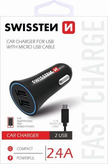 „Swissten“ automobilinis įkroviklis 2x USB-A 2,4 A (20110900)