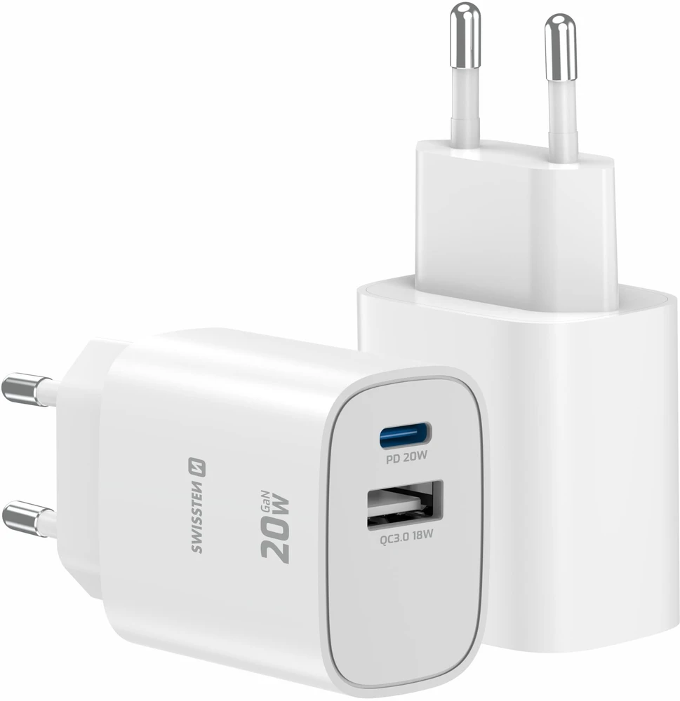 „Swissten Edge GaN“ kelioninis įkroviklis GaN USB-C PD 20W + USB-A 18W QC